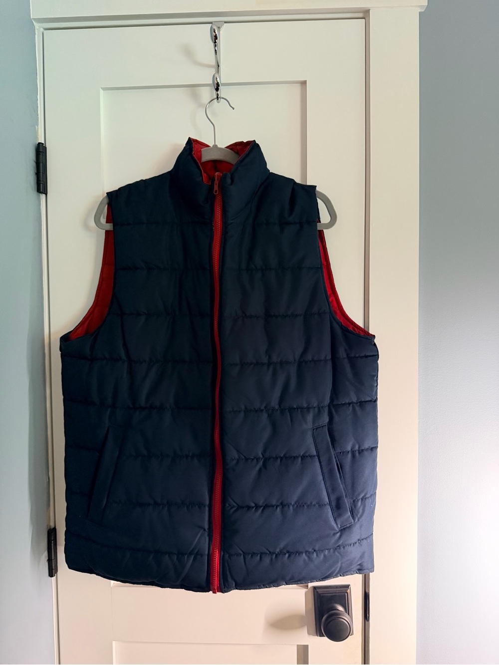 Men's Navy and Red Puffer Vest Reversible